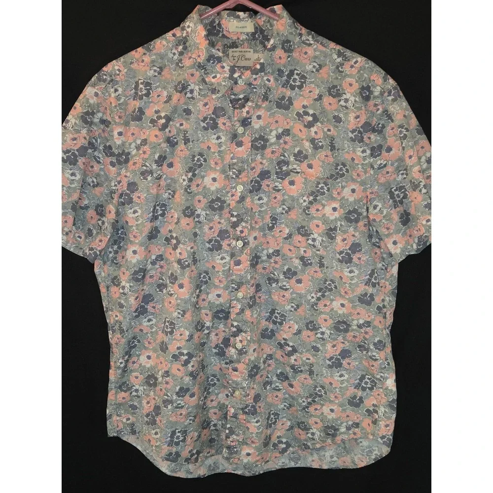 J.Crew Mens Floral Secret Wash Shirt Short Sleeve Button Down Casual‎